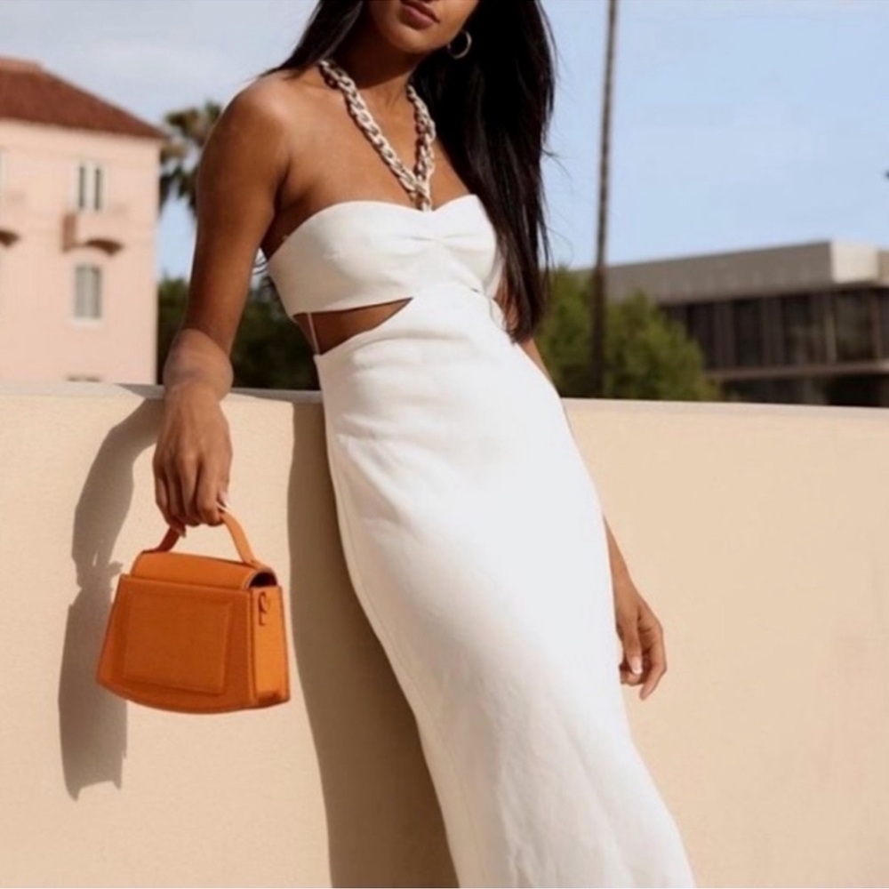 Zara Chain Halter White Dress Cut out Sides Size Small NWT